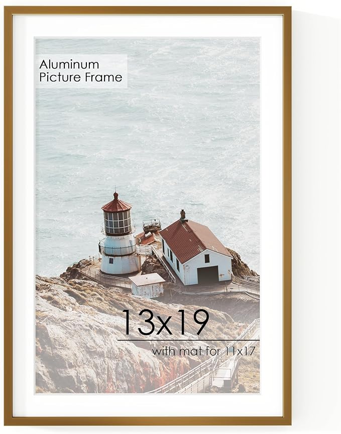 13x19 Metal Picture Frame for Wall With Mat for 11x17, 13''x19'' Aluminum Photo Frames With Tempered Glass for Home Decor, Minimalist Modern Poster Frame Horizontal And Vertical Formats, Bronze