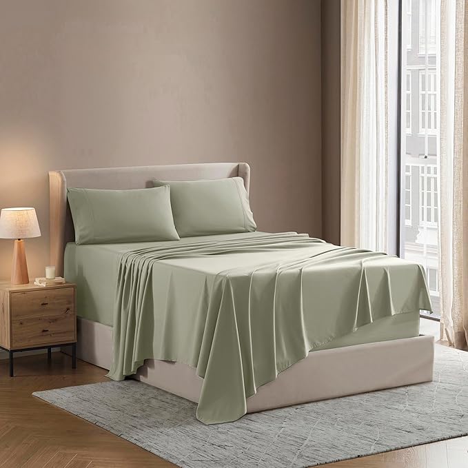 Nestl Split King Sheet Set - 1800 Ultra-Soft Microfiber Bed Sheets - Double Brushed - Deep Pockets - Easy Fit - 5 Piece Set - Bed Sheets & Pillowcases (Split King Size, Light Green)