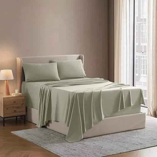 Nestl Short Queen Sheet Set - 1800 Ultra-Soft Microfiber - Double Brushed - Deep Pockets - Easy Fit - 4 Piece Set - Bed Sheets (Short Queen, Light Green)