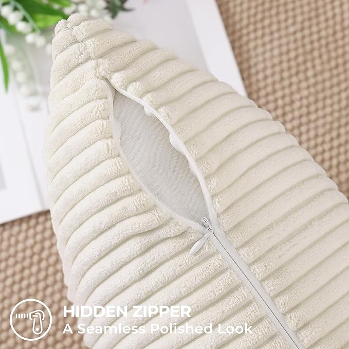 Mecatny Corduroy Decorative Throw Pillow Covers 16x16 Set of 2 for Sofa Living Room, Soft Neutral Boho Couch Pillow Covers for Home Decor, Cream White