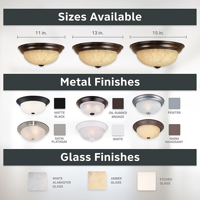 DESIGNERS FOUNTAIN Reedley 2-Lights Flush Mount Ceiling Light, 11 Inch Lighting Fixture for Kitchen, Bedroom, Bathroom, and Hallway, Amber Glass, Warm Mahogany, 1257S-WM-AM