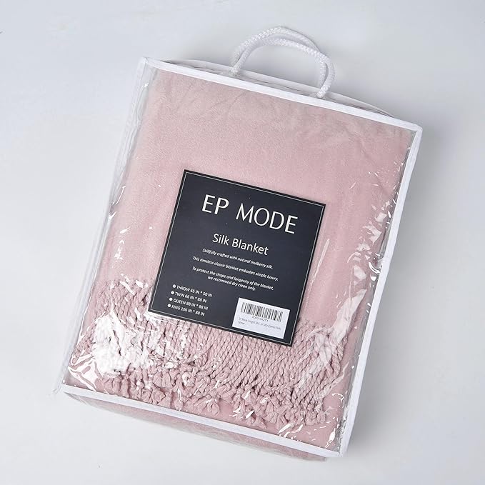 EP Mode Fringed Mulberry Silk Throw Blanket for Sofa (Cameo Pink)