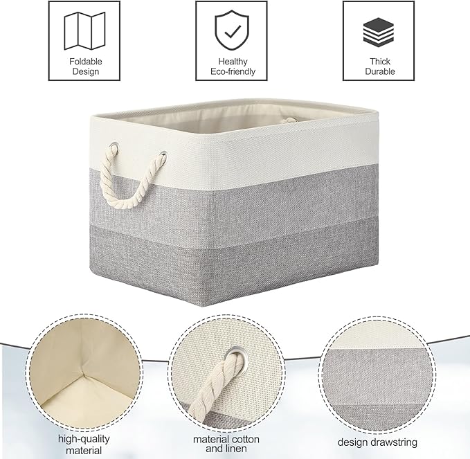 meekoo 8 Pack Collapsible Storage Bins Fabric Storage Bins Polyester Fabric Baskets with Handles Linen Closet Organizer for Shelf Home Closet Towels Toys(15 x 11 x 9.5 in,Mixed Gray)