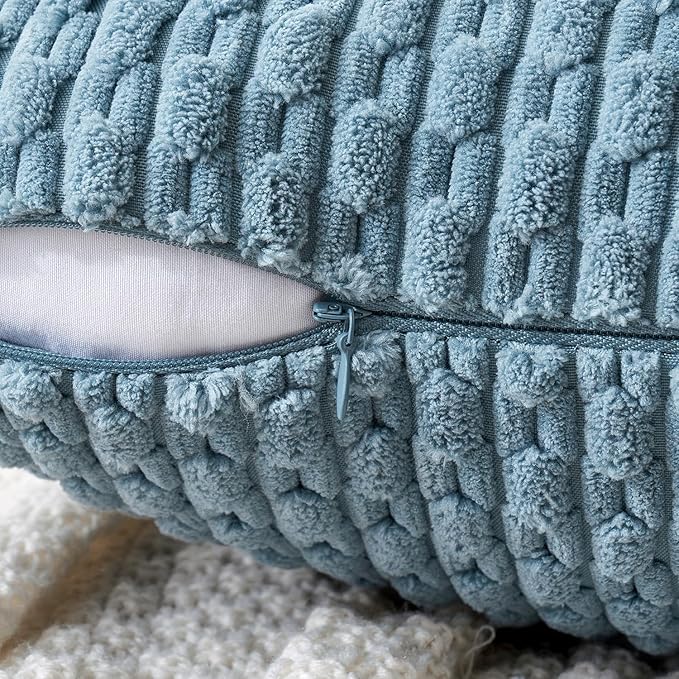 MIULEE Throw Pillow Covers Soft Corduroy Decorative Set of 2 Boho Striped Pillow Covers Pillowcases Farmhouse Home Decor for Couch Bed Sofa Living Room 18x18 Inch Blue Grey
