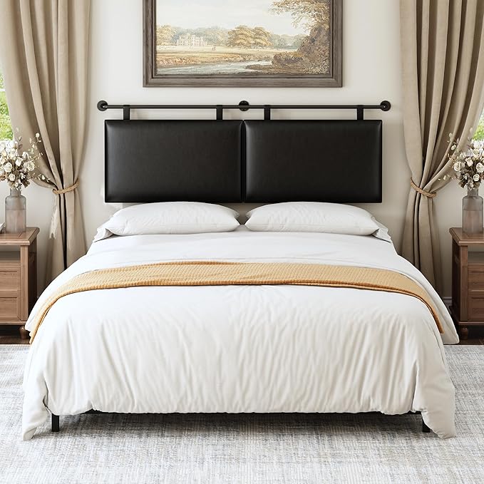 Queen Size Headboards Wall Mounted Bed Headboard with Only Black Hanging Head Boards, Industrial Pipe for Bedroom (Black, Queen)