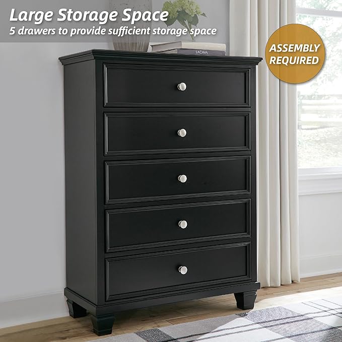 Signature Design by Ashley Lanolee Traditional 5 Drawer Chest for Bedroom, Black