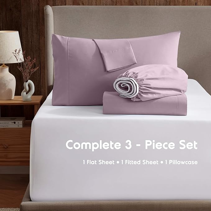 Nestl Twin Sheet Set - 1800 Ultra-Soft Microfiber Twin Bed Sheets - Double Brushed - Deep Pockets - Easy Fit - Extra Soft - 3 Piece Set - Bedding Sheets & Pillowcases (Twin, Dusty Purple)