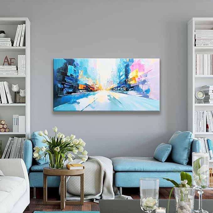 Tsomzxng Abstract Wall Art Blue White Abstract Canvas Prints For Living Room Wall Art Bedroom Decor Canvas Wall Art Prints For Living Room Bedroom Kitchen Office 24"X48"