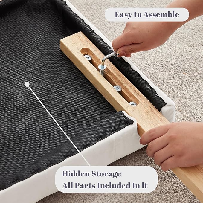 Kingfun Tufted Upholstered King Size Bed Headboard in Modern Button Design, Adjustable Solid Wood Head Board, Premium Velvet Fabric Padded Headboards in Bedroom (White)