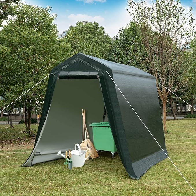 Tangkula 6x8 Ft Outdoor Storage Shelter, Enclosed Carport Tent with All-Steel Metal Frame and Waterproof Ripstop Cover, Outdoor Garage Tent with Sidewalls