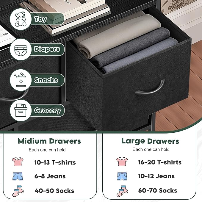 TV Stands for 42 inches TV, TV Stands for Living Room, Entertainment Center with Storage, TV Console with Open Shelves (Black and Charcoal Black)