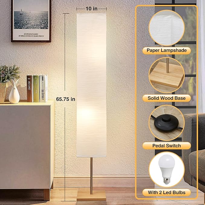 GyroVu 65" Floor Lamp for Living Room, 3 Way Dimmable Standing Lamp for Bedroom, Corner Floor Lamp for Office& Living Room(Bulbs Included)