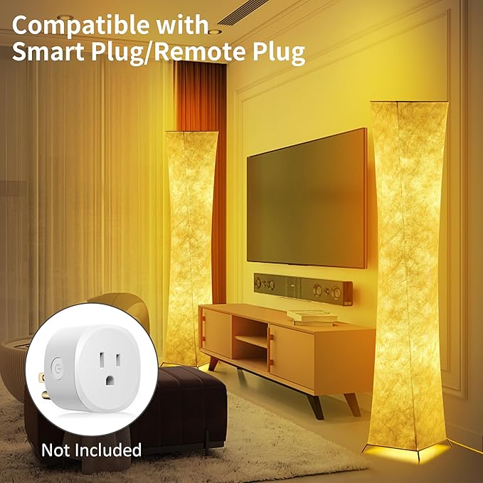 chiphy Floor Lamp, Dimmable 64" Tall Standing Lamp, 3 Levels Adjustable Brightness 12Wx2 LED Bulbs, Column Floor Light White Fabric Shade, Home Decor for Living Room, Bedroom, Kids Room