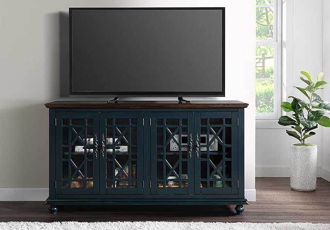 Martin Svensson Home Palisades TV Stand, 63" W x 35" H, Catalina Blue with Coffee Top