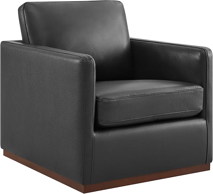 CHITA Genuine Leather Swivel Accent Chair, FSC Certified Mid Century Modern Arm Chair for Living Room and Bedroom, Fully Assembled, Black