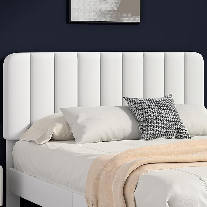 VECELO Full Size Bed Frame with Upholstered Headboard, Velvet Platform Bedframe Mattress Foundation, Strong Wood Slat Support, No Box Spring Needed,White