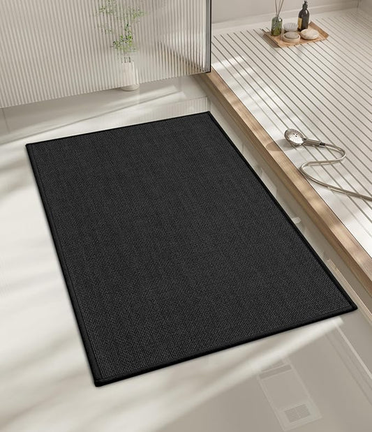 chakme Bathroom Rugs Mat 24x17, Ultra Thin Non Slip Bath Mat Small Quick Dry Absorbent Bath Mat for Bathroom Floor, (Black, 24"x17")