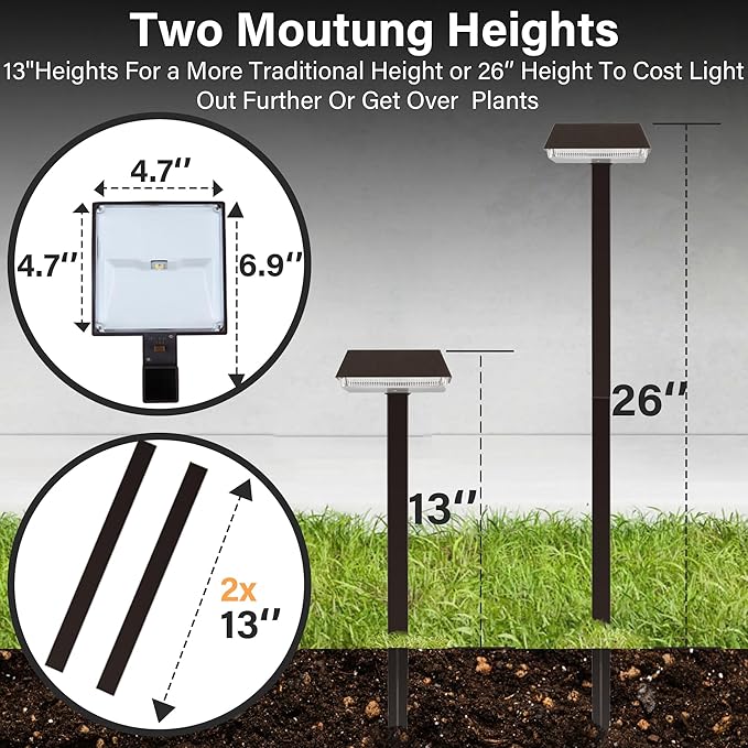 Bobcat Solar Pathway Lights Super Bright 300 lumens with 2-in-1 Warm White and Daylight Modes, Dark Brown Solar Lights for Outdoor Path, Sidewalk, Driveway or Walk Way Light(4 Pack)