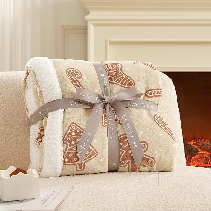 Cozy Bliss Christmas Sherpa Throw Blanket, Gingerbread Sugar Stick Throw Blankets Fluffy Thick Warm Plush Fuzzy Blanket for Couch, Bed and Gifts(60 * 80)
