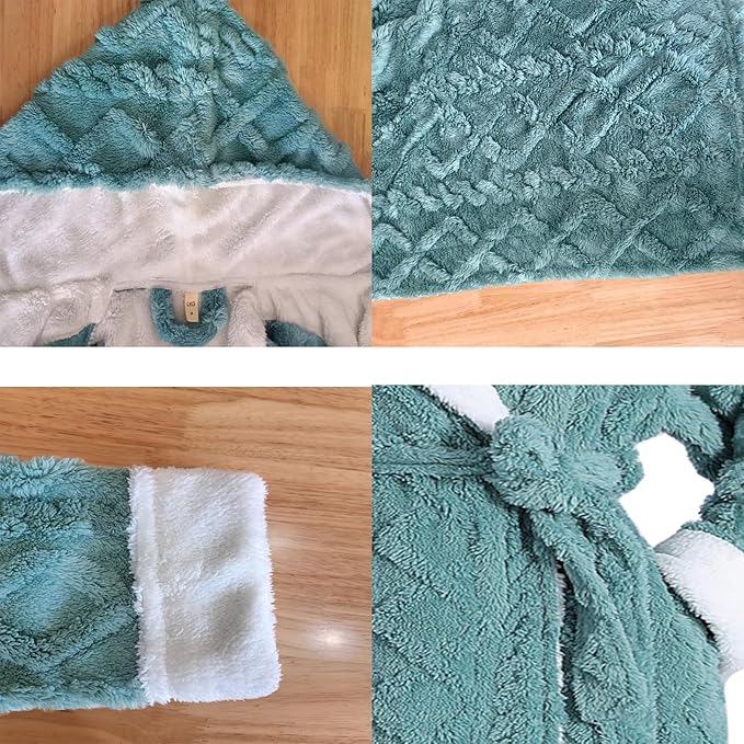 LKG women's robes long plush hooded ladies shower luxury christmas warm fuzzy robes house coat bathrobe for women full length