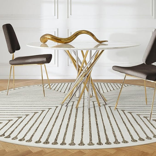 RUGGABLE x Jonathan Adler Machine Washable Area Rug – Inkdrop Camel & Ivory 8 ft Round, Stain-Resistant, Non-Slip – Large Rugs for Living Room, Bedroom, Hallway, Entryway & Office–with Standard Pad