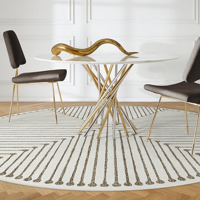 RUGGABLE x Jonathan Adler Machine Washable Area Rug – Inkdrop Camel & Ivory 6 ft Round, Stain-Resistant, Non-Slip – Medium Rugs for Living Room, Bedroom, Hallway, Entryway & Office–with Cushioned Pad