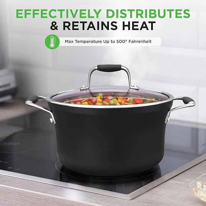 NutriChef 14-Piece Nonstick Kitchen Cookware Set – PFOA/PFOS-Free, Copper/Hard-Anodized, Induction Compatible, Stackable, Luxury Design, Includes Pots, Pans, Jumbo Cooker, Griddle, and Utensils