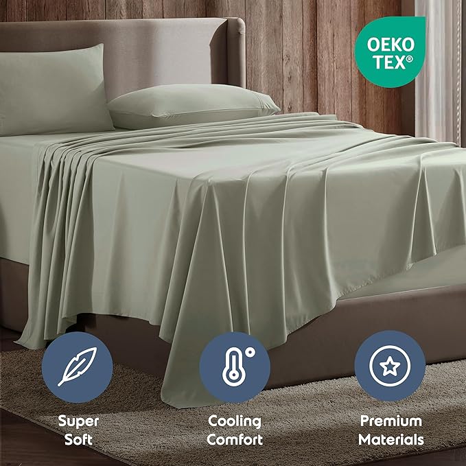 Nestl King Sheet Set - Luxury 1800 Ultra-Soft Microfiber King Bed Sheets - Double Brushed - Deep Pockets - Easy Fit - 4 Piece Set - Bedding Sheets & Pillowcases (King, Light Green)