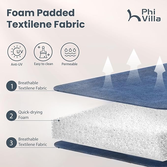 PHI VILLA 7 Piece Patio Dining Set, 6 Swivel Patio Chairs with Padded Textilene Fabric & Rectangular Dining Table (1.6" Umbrella Hole), All Weather Patio Chairs and Table Set for Deck Lawn (Blue)