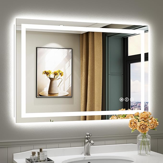 44"x30" LED Bathroom Mirror with Lights, Backlit & Front Lit, Lighted Wall Mirrors for Bathroom Vanity, Touch Screen Dimmable, Anti-Fog, Memory Function, HD Tempered Glass, Shatter-Proof, ETL Listed