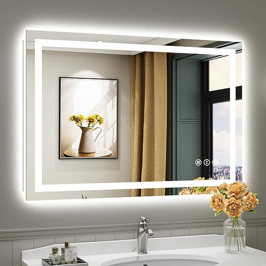 44"x30" LED Bathroom Mirror with Lights, Backlit & Front Lit, Lighted Wall Mirrors for Bathroom Vanity, Touch Screen Dimmable, Anti-Fog, Memory Function, HD Tempered Glass, Shatter-Proof, ETL Listed