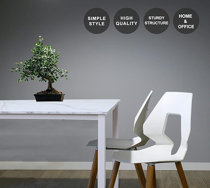 55 inch Large Computer Desk Wood, Modern Simple Style Desk for Home Office, Bedroom, Study Student Writing Desk, Small Spaces, White Metal Frame, Marble Grain Top