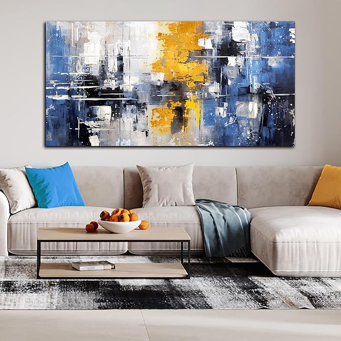 ZHAOSHOP Blue Wall-Art Living Room - Abstract Wall Decor for Office - Modern Minimalist Wall Art Ready to Hang Size 29" x 59"