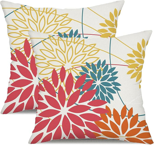 Pink and Orange Floral Pillow Covers 20x20 Set of 2 Fall Outdoor Waterproof Decorative Throw Pillows Valentines Pillowcovers Polyester Cushion Case Decor for Couch Patio Funiture Garden Porch 01R20