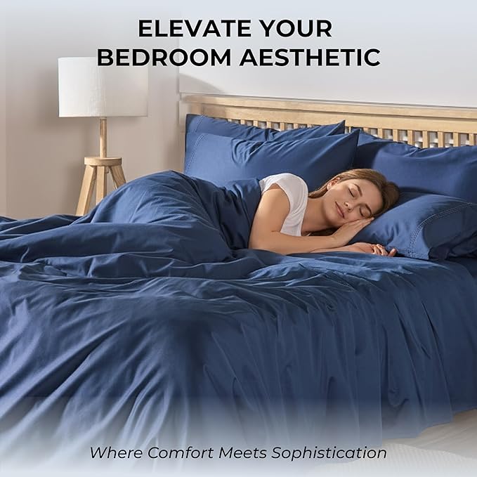 100% Natural Cotton Bed Sheets | 500 TC Single-Ply Sateen Weave Twin Sheets Set | Breathable & Hypoallergenic Solid 3-Piece Bedding with Deep Pocket Fitted, Flat, Pillowcase | Navy Blue