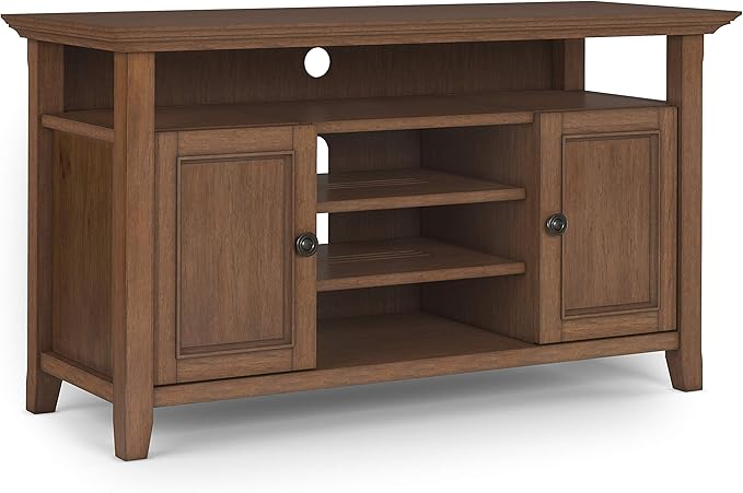 SIMPLIHOME Amherst 54-inch Wide Solid Wood TV Stand in Rustic Natural Aged Brown, Transitional-Style Media Console for Living Room with Adjustable Shelves and Cable Management