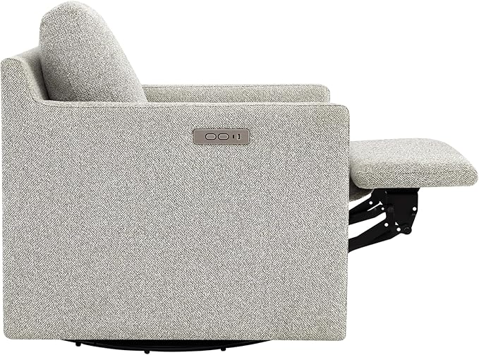 CHITA Swivel Accent Chair with Electric Footrests, FSC Certified Upholstered Living Room Sofa Chair with Power Motor, USB and Type-C Ports, Light Grey