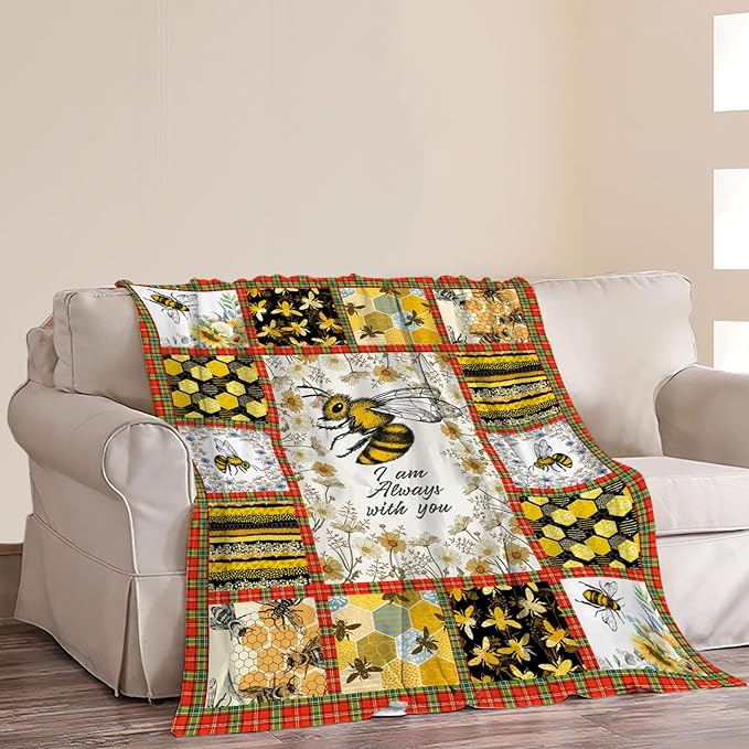 Bee Blanket Honey Bee Decor Throw Blankets Cozy Fleece Flannel Blanket Soft Warm Plush Lightweight Blanket Bees Themed Gifts for Women Men Boys Girls Adults Kids for Couch Sofa Bed 60"X80"