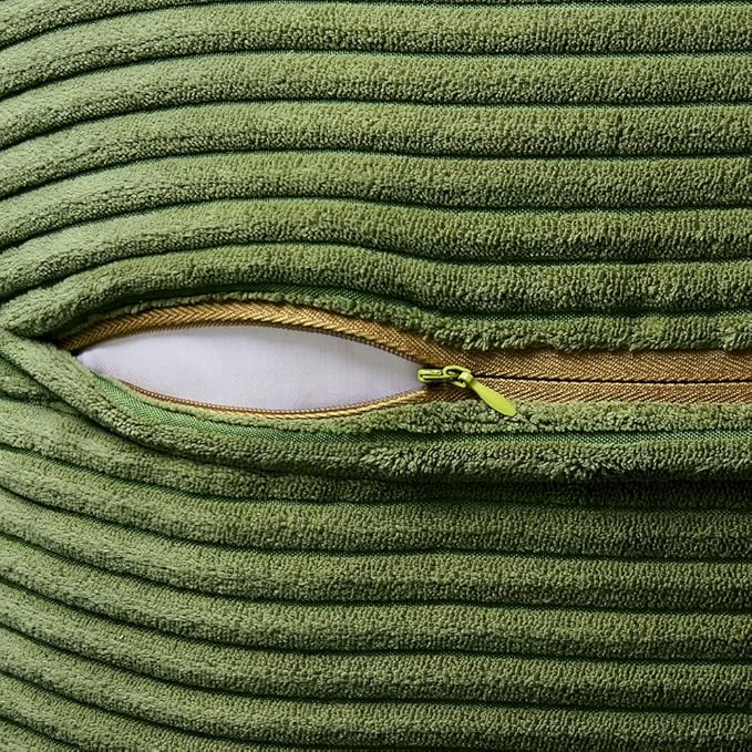 MIULEE Decorative Throw Pillow Covers for Couch Bed Livingroom 20x20 Inch Set of 2 Moss Green Boho Accent Throw Pllows Broadside Striped Patchwork Soft Corduroy Summer Pillowcases