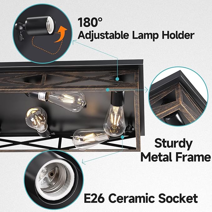 Rustic Flush Mount Ceiling Light Fixtures for Hallway, 8-Light Kitchen Light Fixtures,31" Industrial Metal Cage Ceiling Light for Farmhouse,Kitchen,Hallway E26 Base(1 Pack)