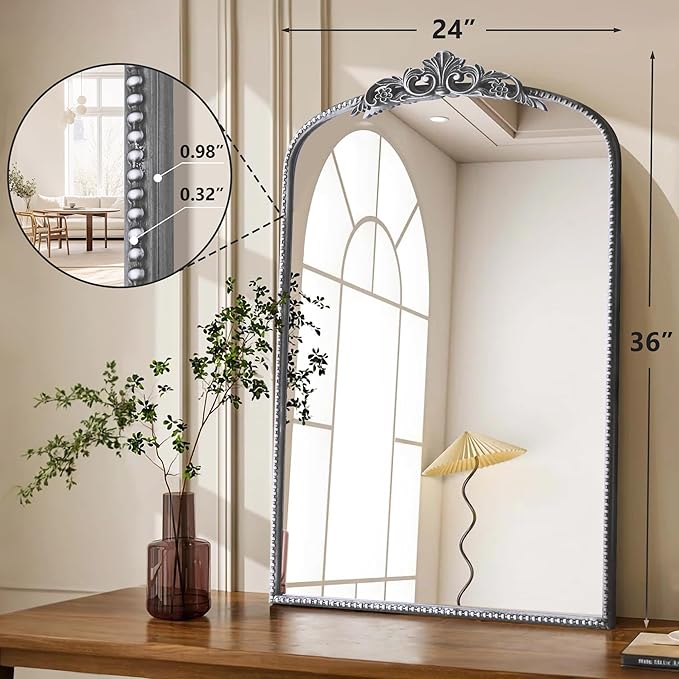 Micasso Arendahl Traditional Arch Mirror, 36" x 24" Silver French Style Arched Mirror for Countertop, Entryway, Fireplace and Living Room
