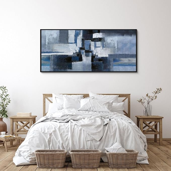 KLAKLA Large Abstracr Wall Art - Blue and Black Canvas Picture for Living Room Office Wall Decor Bedroom Art Framed Artwork Modern Wall Decoration 70x31 Inches