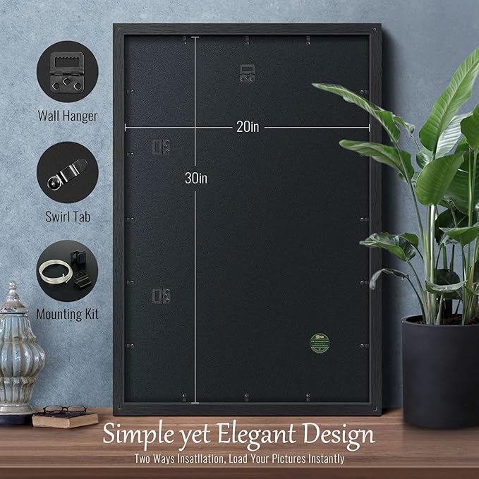 VCK 20x30 Poster Frame Set of 2, Black Solid Wood Picture Frames with Exclusive Woodgrain, Wall Gallery Frame