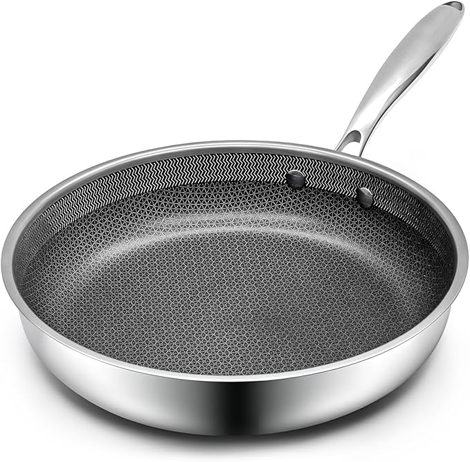 Nonstick 10 Inch Frying Pan, Hybrid Frying Pans Nonstick Stainless Steel Skillets Skillet with Stay-Cool Handle, Dishwasher & Oven Safe, PFOA Free Cookware Compatible with All Cooktops