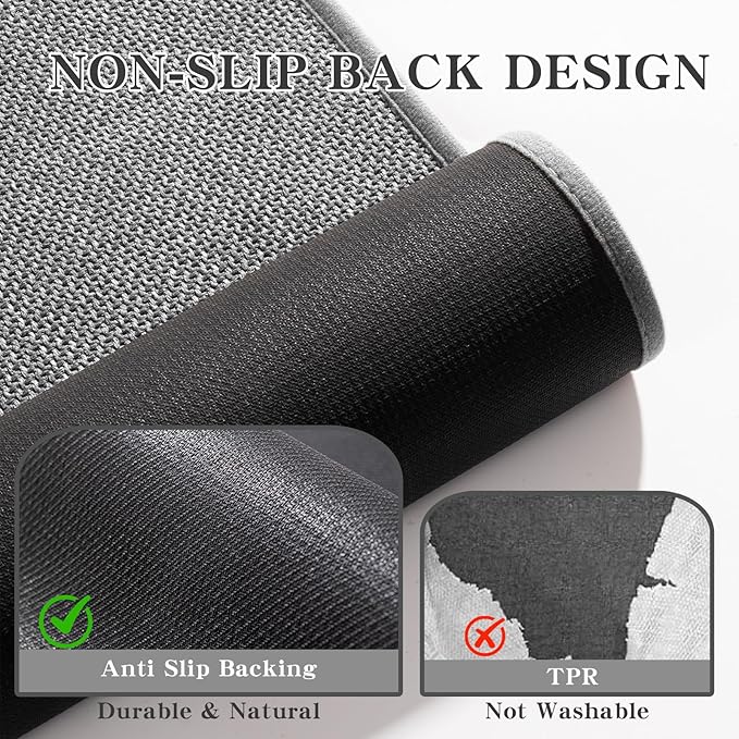 chakme Bath Mat 47x25, Ultra Thin Non Slip, Quick Dry Absorbent, Dark Grey, Large