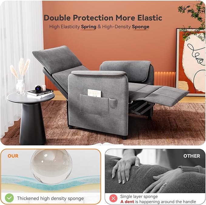 Recliner Chair，Electric Adjustable Flannelette Recliner with Remote Control and Padded Backrest,Home Theater Recliner Single Sofa Seat with Thick Seat Cushion for Living Room Bedroom (Grey)