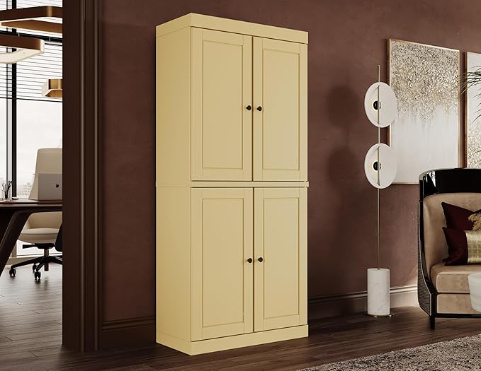 Palace Imports Solid Wood Bookcase - 6-Shelf Tall Bookshelf, 71.5” H x 32” W - Yellow, Wooden Cabinet Doors, Adjustable Shelves, 100% Renewable Eco-Friendly Wood, Made in Brazil