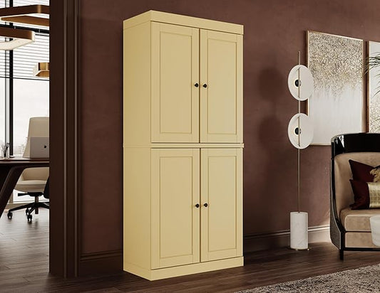 Palace Imports Solid Wood Bookcase - 6-Shelf Tall Bookshelf, 71.5” H x 32” W - Yellow, Wooden Cabinet Doors, Adjustable Shelves, 100% Renewable Eco-Friendly Wood, Made in Brazil