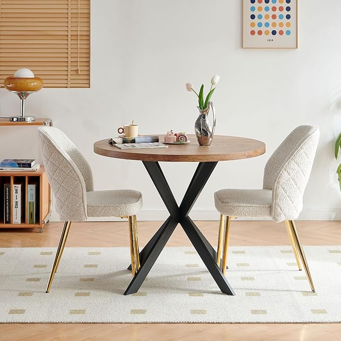 NORDICANA 3-Piece Dining Table Set for 2 - Space Saving 37-Inch Round Table and Chairs, 2 Seaters Dining Set with Upholstered Dining Chairs (Beige)
