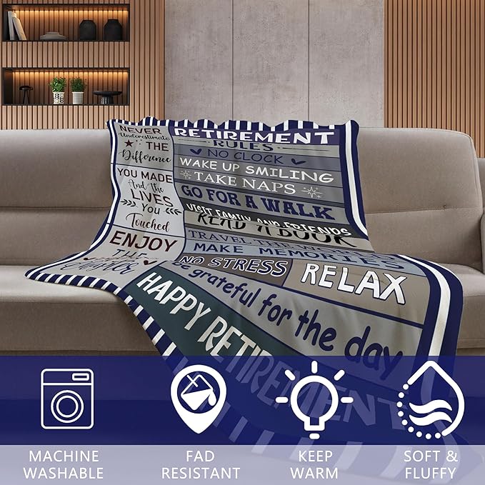 Retirement Gifts for Men Throw Blanket, Retired Gift for Dad, Grandpa, Coworker, Retirees, Happy Retirement Decoration - Coworker Leaving Farewell Going Away for Friends, Retired Blanket 50"X60"